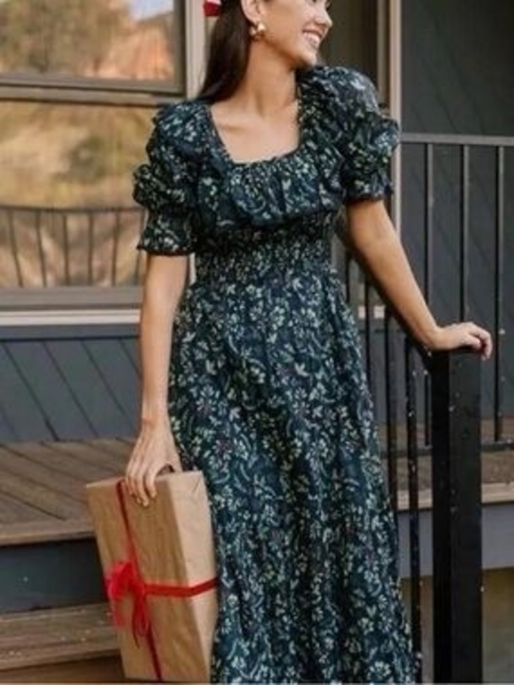 Ivy City Co Smocked Maxi Dress - Navy And Green Floral (Gracie Dress In Holly)